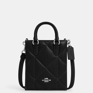 Coach North South Mini Tote Puffy Diamond Quilting Black Leather Crossbody Strap